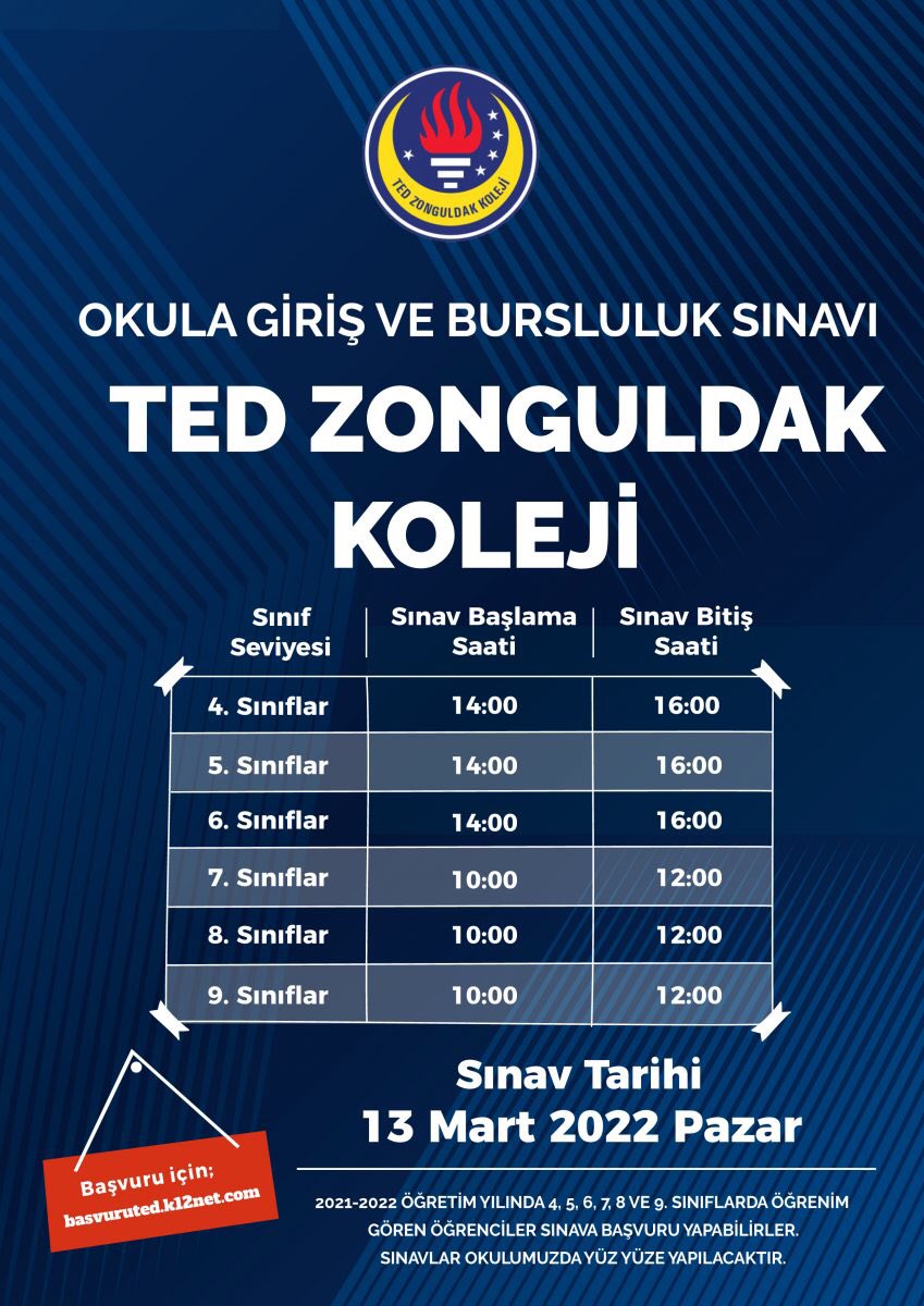 TED Zonguldak Koleji Okula  Giriş ve Bursluluk Sınavı başvuruları başlamıştır. basvuruted.k12net.com/TED