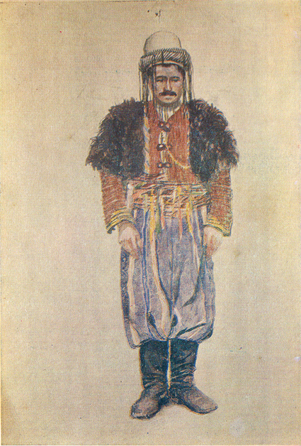 a common pattern in Ala Mhigan gear, one type of vest in particular was unique to iranic &amp; armenian regions, and was frequently worn on top - these were called aba or kaziakhi. The back and shoulders were woven of a heavy wool with long strands of wool hanging off the cloth 