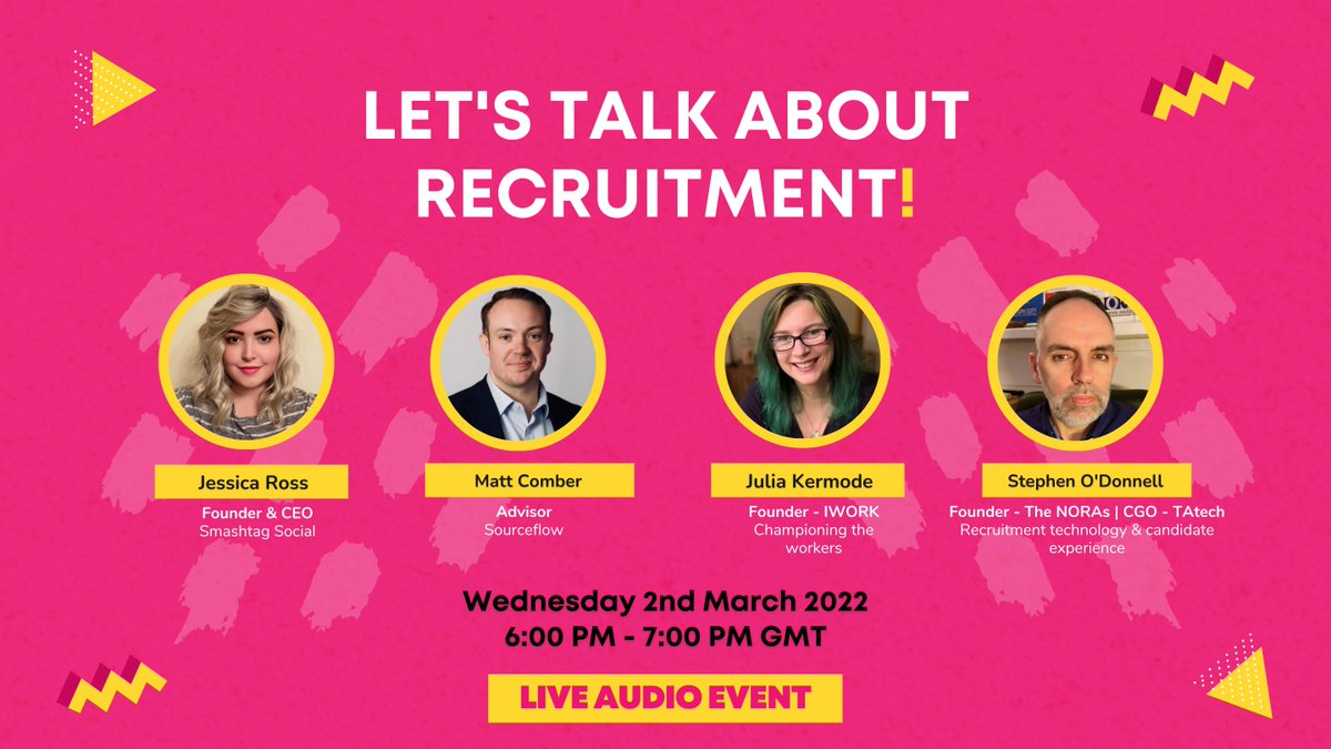 ARE YOU READY FOR LINKEDIN AUDIO EVENTS? 🎤

Our founder <a href="/keepingitwelsh/">Jess Ross</a> will be joined by some of the industry's top experts, chewing the fat on all things #recruitment!

Register HERE 👉 bit.ly/33HpwFi

#DigitalMarketing #ContentMarketing #MarketingCommunity #Marketers