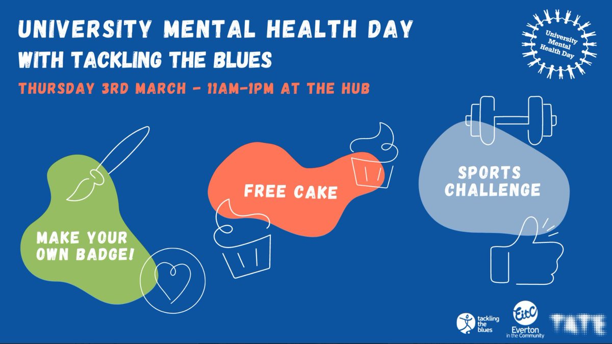 #UniMentalHealthDay is on Thursday 3rd March 11-1! Join us for:
🧁 FREE cake
🎨 Make your own badge
👍 Sports challenge
Come and meet the team and some of our mentors too, see you in the Hub!
edgehill.ac.uk/students/spotl…