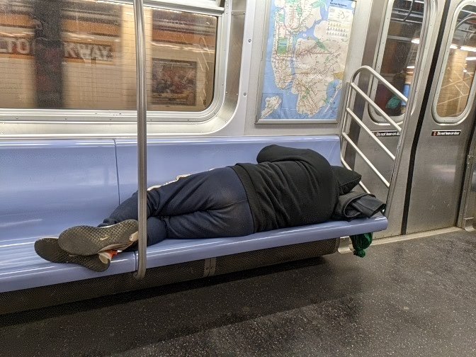 AndyColtonHaas's tweet photo. @NYCMayor Monday Feb 21, first day of enforcing subway rules and removing homeless from subways. https://t.co/ZIE27NlOk3