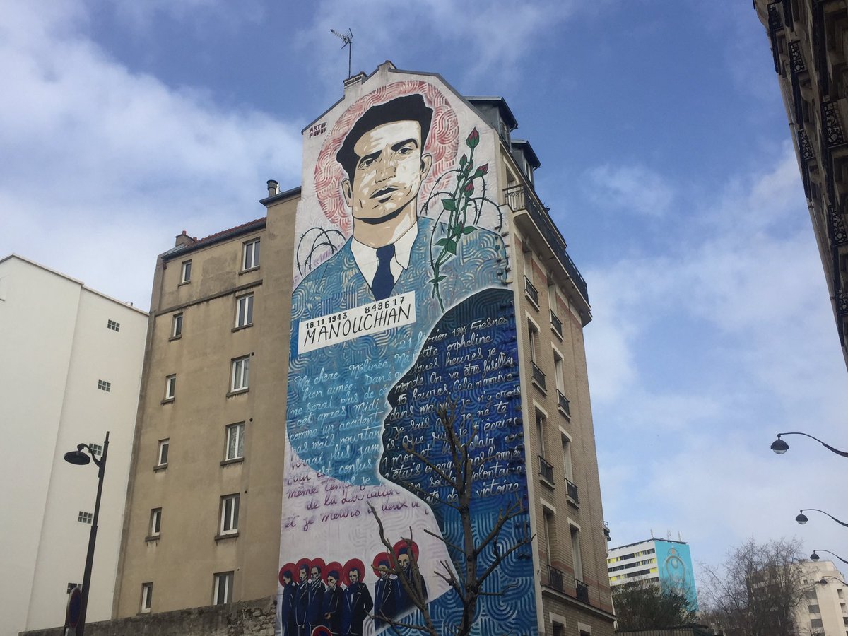 yannickhoppe's tweet photo. Aujourd’hui, #78ans après le 21 février 1944, @Paris se souvient du courage des 23 membres du groupe Manouchian dont une rue de #Paris20 porte le nom et où une fresque nous invite à garder la #mémoire vive et à ne jamais oublier face aux résurgences de l’inacceptable. 🕊 https://t.co/yaVpgzXrGw