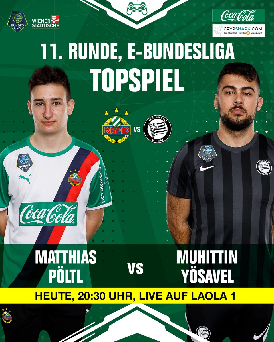 SK Rapid (@skrapid) on Twitter photo Das große Spitzenspiel der <a href="/eBundesliga_at/">eBundesliga</a> bestreitet <a href="/PoltlMatthias/">Matthias Pöltl</a> gegen den <a href="/SKSturm/">SK Sturm Graz</a>. 🎮
Mitfiebern und dabei sein könnt ihr heute Abend auf #LAOLA.at, wenn es für unsere Gamer um den Einzug in die Top-6 geht. 🔝
#skrapid #SCR2022 #SCResports Das große Spitzenspiel der <a href="/eBundesliga_at/">eBundesliga</a> bestreitet <a href="/PoltlMatthias/">Matthias Pöltl</a> gegen den <a href="/SKSturm/">SK Sturm Graz</a>. 🎮
Mitfiebern und dabei sein könnt ihr heute Abend auf #LAOLA.at, wenn es für unsere Gamer um den Einzug in die Top-6 geht. 🔝
#skrapid #SCR2022 #SCResports