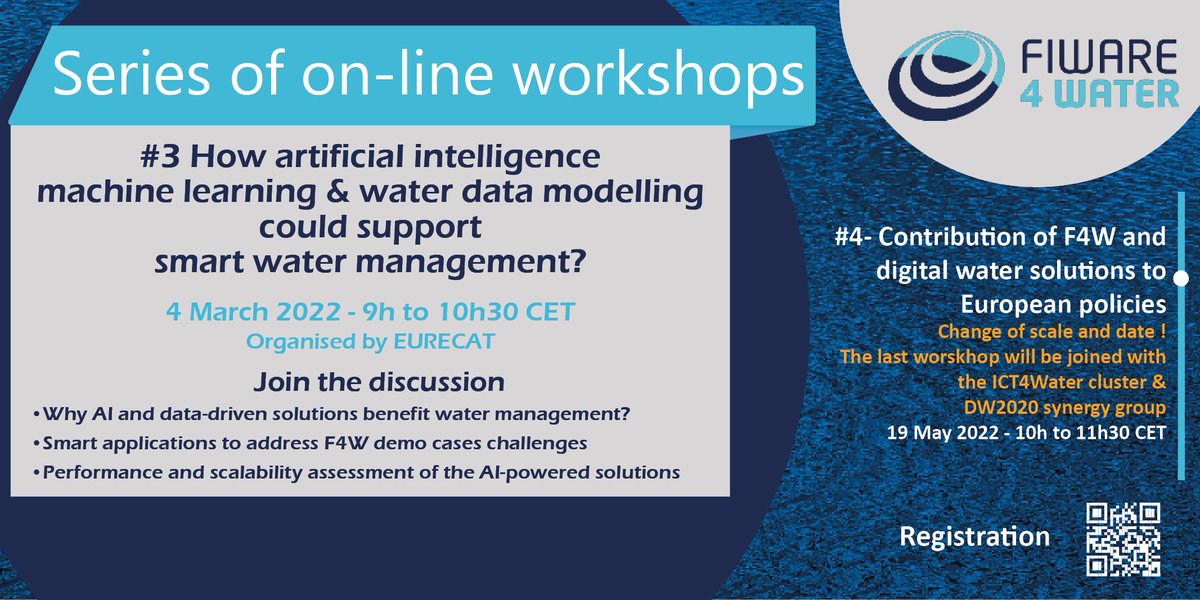📢 Join our 3rd workshop and explore artificial Intelligence and smart water management. Feedbacks from F4W DemoCases will set the discussion 🎯Registration: enquetes2.oieau.fr/index.php/8517… <a href="/ict4water_eu/">ict4water_eu</a>  <a href="/naiadesproject/">NAIADES 💧</a> <a href="/SCOREwaterEU/">SCOREwater</a> <a href="/aqua3seu/">aqua3S</a> <a href="/digitalwater_eu/">digital-water.city</a> <a href="/OI_Eau/">Office International de l'Eau (OiEau)</a> <a href="/EU_H2020/">Horizon 2020</a>
