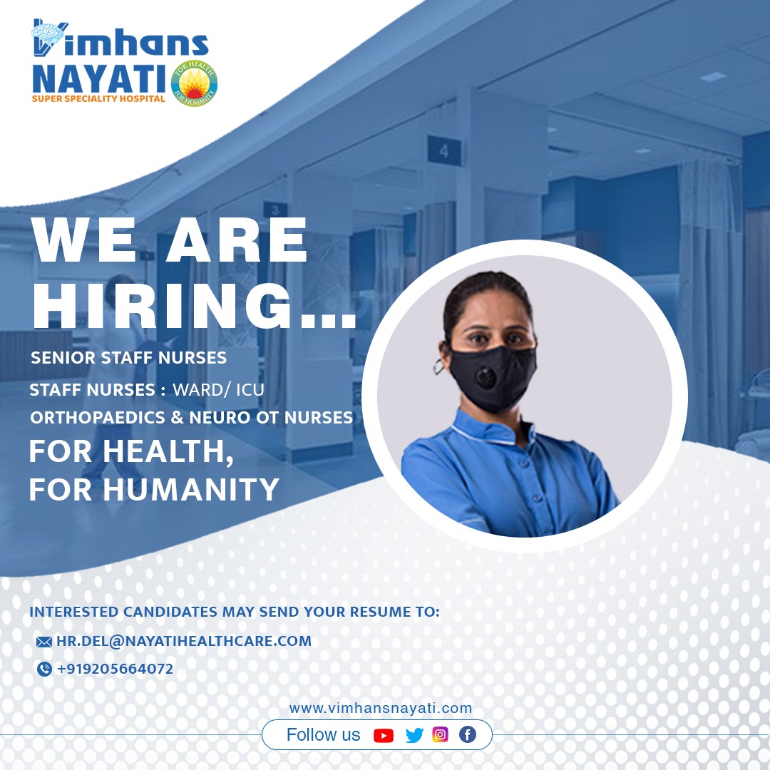 vimhansnayati's tweet photo. JOIN OUR TEAM!
We are hiring: Senior Staff Nurses 
Staff Nurses: Ward/ICU
Orthopaedics &amp; Neuro OT Nurses 

 Send your resume to:

📧hr.del@nayatihealthcare.com
☎️Call: +91 9205664072

 #nurses #hospital #vimhansnayati #hiring #staffnurse #orthopaedics https://t.co/0XfdmQyCwg