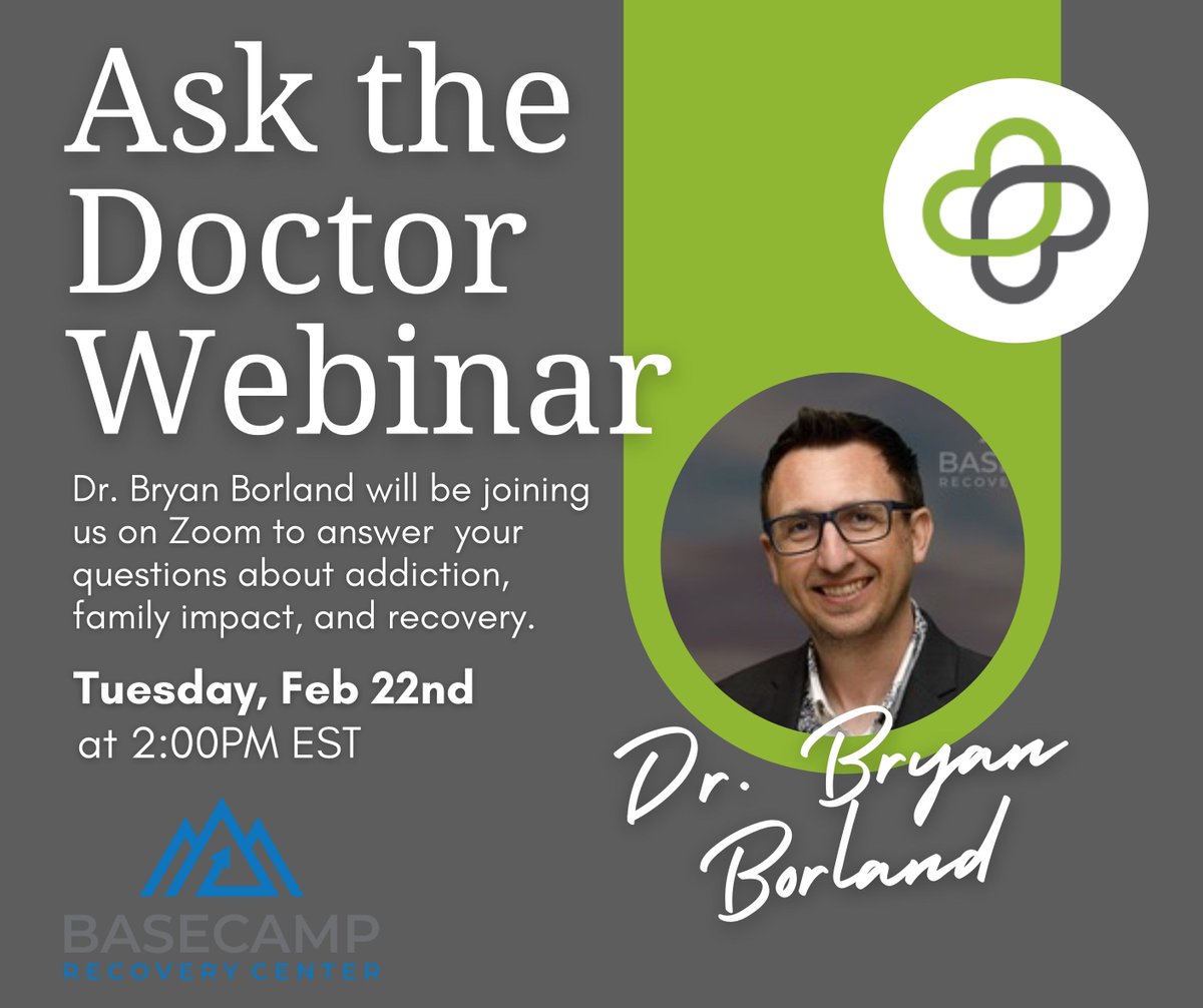relinkOrg's tweet image. Join us Tuesday, February 22 on ZOOM as Dr. Borland, Medical Director of Basecamp Recovery Center in Columbus, answers your questions about addiction treatment, family impact, and long term recovery. 

Register now: us02web.zoom.us/.../reg.../WN_…
