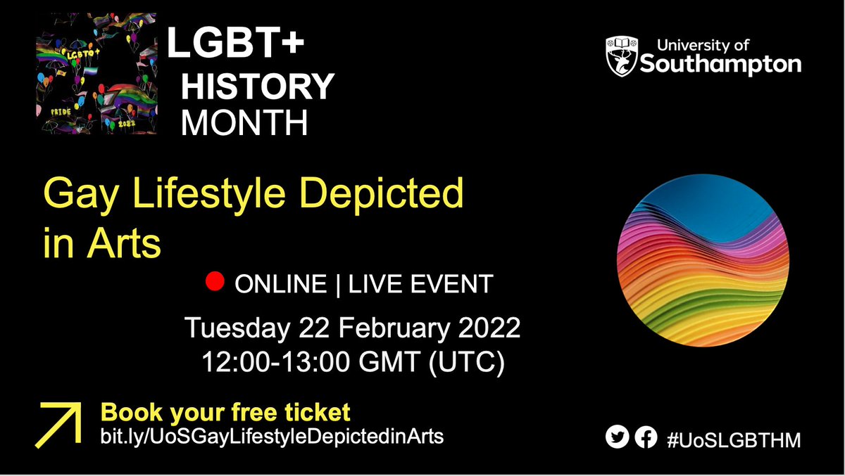UoS_Engagement's tweet photo. 🎉HAPPENING TOMORROW🎉

Don't miss the chance to join Dr Brian Pickering, in exploring a social psychologist's perspective of how the gay lifestyle is depicted in the Arts 🏳️‍🌈🎨

⏰12:00 GMT (UTC)
🎟️ Reserve your space for free at https://t.co/sdnGhHMNUF

#UoSLGBTHM #LGBTHM22 https://t.co/GBzW3PHuVQ