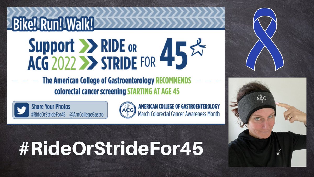 Ready, set…go!  🎖

🔷Get out your🏃🏿‍♀️shoes or 🚴 for March!

🔷March is #ColorectalCancerAwarenessMonth!

🔷Join myself &amp; <a href="/AmCollegeGastro/">ACG</a> colleagues as we #RideOrStrideFor45.

🔷Register now 🖥 
🔷Get swag🏅 
🔷Show us what you got! 👊🏼

#45TheNew50

bit.ly/ACGRideOrStrid…