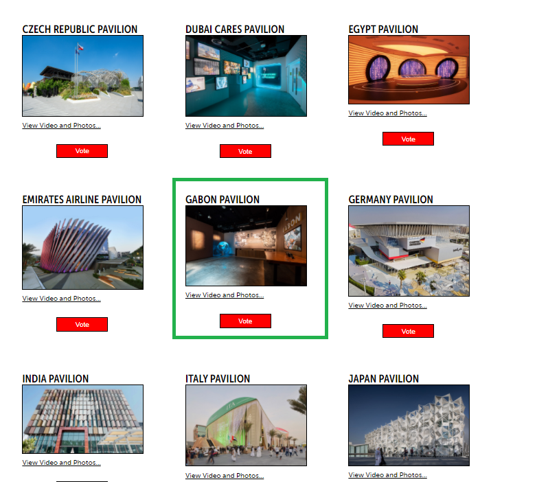 Gabonpavilion's tweet photo. VOTE: GABON PAVILION !!!

Link:https://t.co/UL5SZcPI68 https://t.co/XYyi1v779R