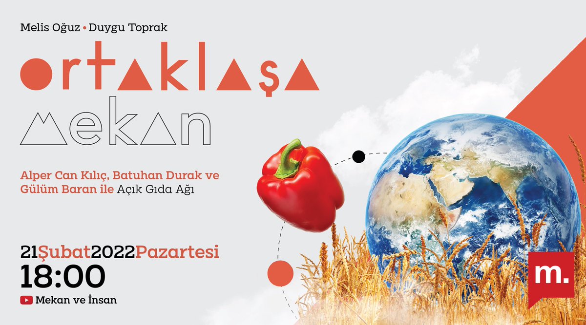 Bu akşam 18:00'de <a href="/MelisOguz/">Melis Oğuz Çevik</a> ile birlikte <a href="/acikgida/">Açık Gıda Ağı</a> ekibinden Gülsüm Baran, Alper Can Kılıç ve Batuhan Durak ile sohbet ediyoruz. 
<a href="/Medyascopetv/">Medyascope (yedek hesap)</a>
#mekanveinsan
Görsel tasarım <a href="/cihannder_/">Cönder</a>