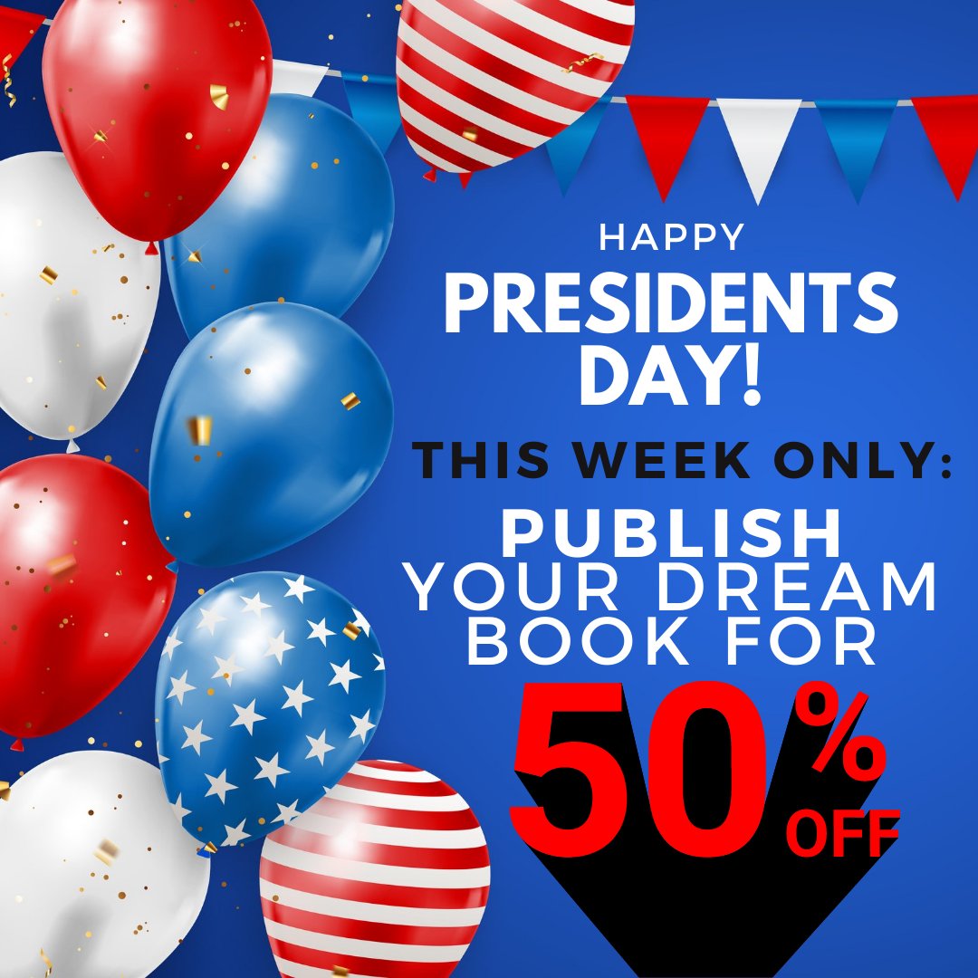 LHPublishing's tweet photo. The Presidents Day Sale is live! 🇺🇸 
This week only: Publish your dream book and SAVE 50%! 📚

Visit https://t.co/F4EtFozkHn to learn more or give us a call 📞1-844-279-2109 to get started!

#selfpub #selfpublish #writingcommunity #amwriting #writingabook #writersunite #writers https://t.co/HVu8xGeQw6