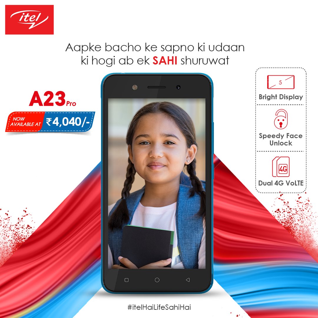 itel_india's tweet photo. Give your child that sahi shuruwat with itel A23 Pro.
Now available at Rs.4040
#A23Pro #itelHaiLifeSahiHai https://t.co/BXR42GnHsP