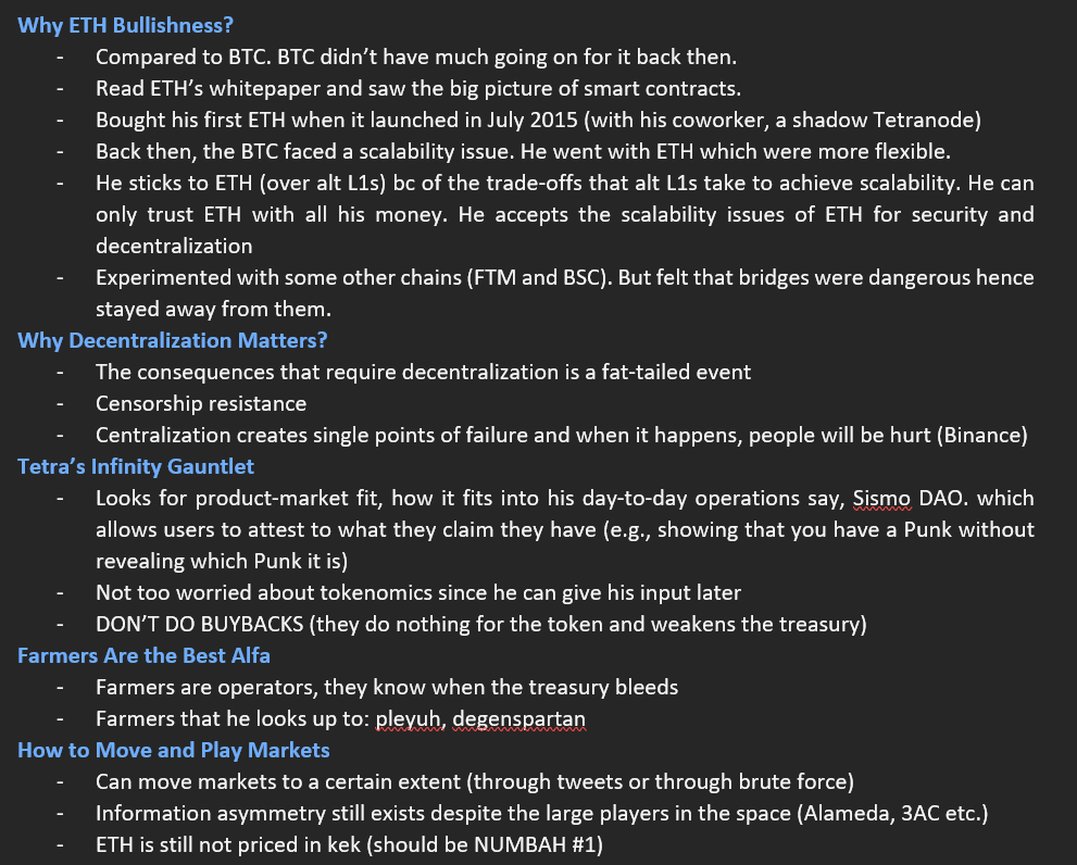 0xKira_'s tweet photo. Caught @Tetranode's appearance on the @bankless Podcast Ep 106: How to Become a Whale!

Took some summary notes, enjoy! ✍🏻

Full ep: https://t.co/ZpbaQAwa8V https://t.co/xjxlWd7QjI