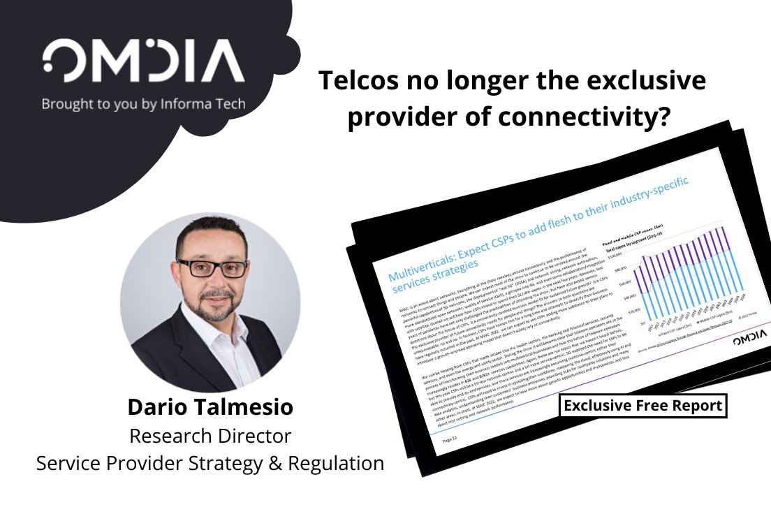 #Telcos are no longer the exclusive providers of #connectivity - Omdia’s Research Director <a href="/dariotalmesio/">Dario Talmesio</a> will be at #MWC22 next week to discuss. Don't miss insights from our highly experienced #analysts in Omdia's ‘MWC 2022: What to Expect’ Report here: bit.ly/3h9dpnf