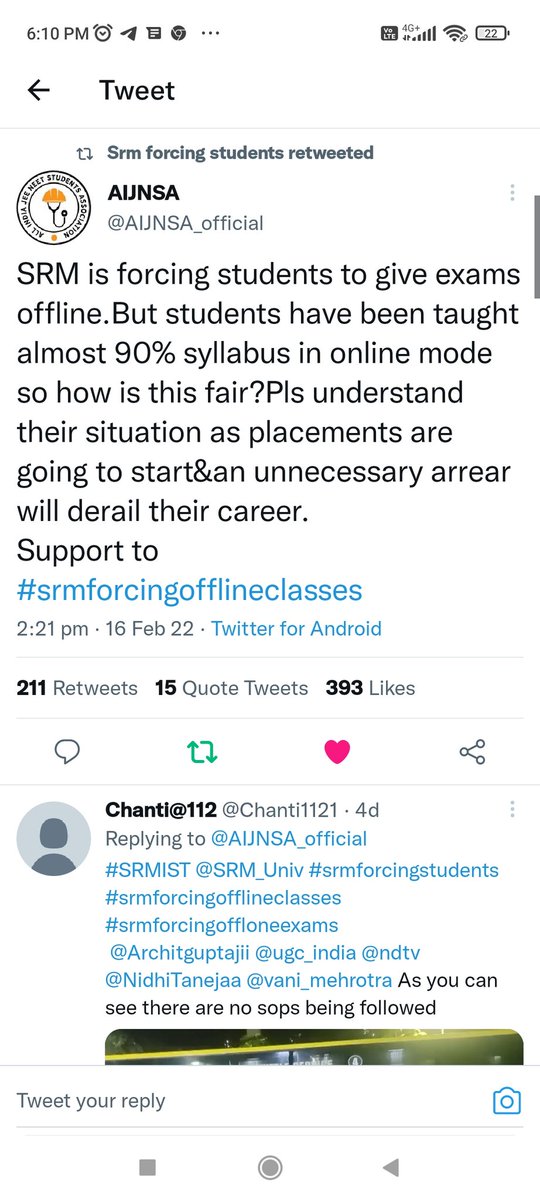 Avsrock3's tweet photo. @SRMforcingStud @SRM_Univ @ugc_india @Architguptajii @NidhiTanejaa @vani_mehrotra @ndtv The placement season for our batch starts from march and it doesn't make any sense calling us in middle of march and overburdening us with assignments and cycle test and not giving us any time to prepare for placement
@SRM_Univ  #onlineexams #srm

#UGCStudentDemandsHybridMode https://t.co/0I25HRmpdw