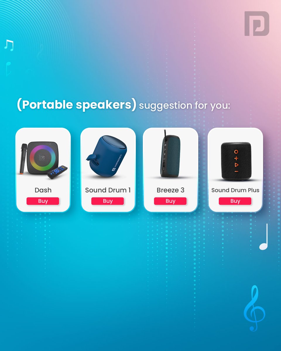 Portronics's tweet photo. Looking for a speaker to vibe to? You're spoilt for choice in this regard! 😋
#portablespeaker #vibes #dash #sounddrum1 #breeze3 #sounddrumplus #GetGrooving #portronics #porttothefuture #portronicsindia #technology https://t.co/usnphY077M