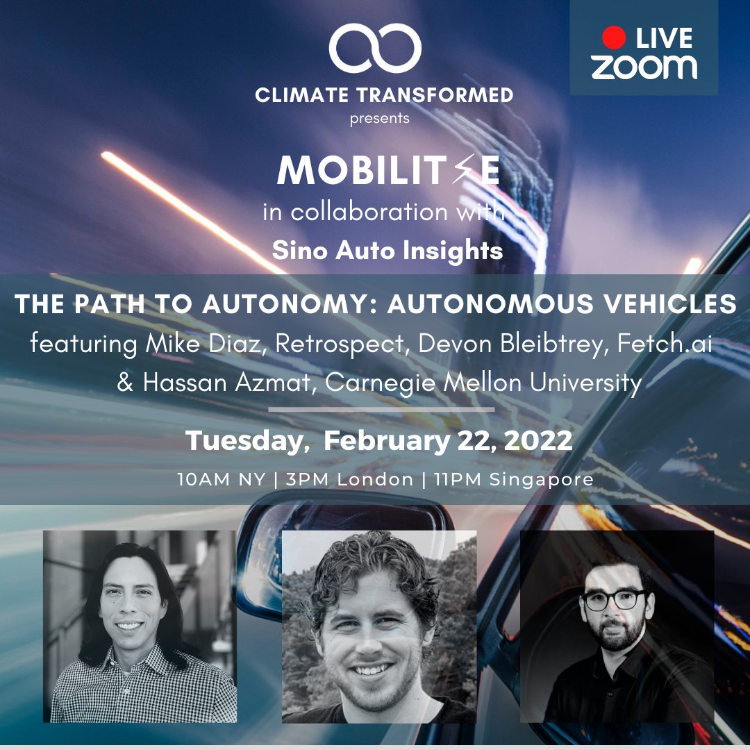 Representing Fetch.ai tomorrow at the MOBILIT/E conference is <a href="/devonbleibtrey/">Devon Bleibtrey</a> - Chief Product Officer, who will be speaking about #Autonomous Vehicles alongside <a href="/CMUInnovation/">CMU Innovation</a>'s Hassan Azmat.

📅 February 22, 3PM UTC

Register here 👇
zoom.us/webinar/regist…