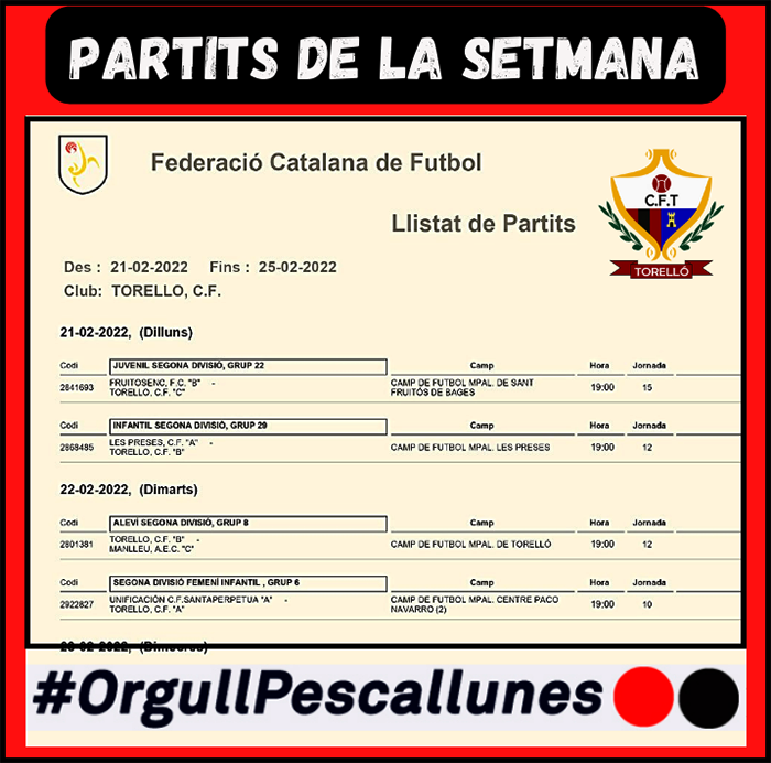 cftorello's tweet photo. Partits ajornats en el seu dia i que es jugaran aquesta setmana. #SomhiEquips https://t.co/KDn5boJn2J