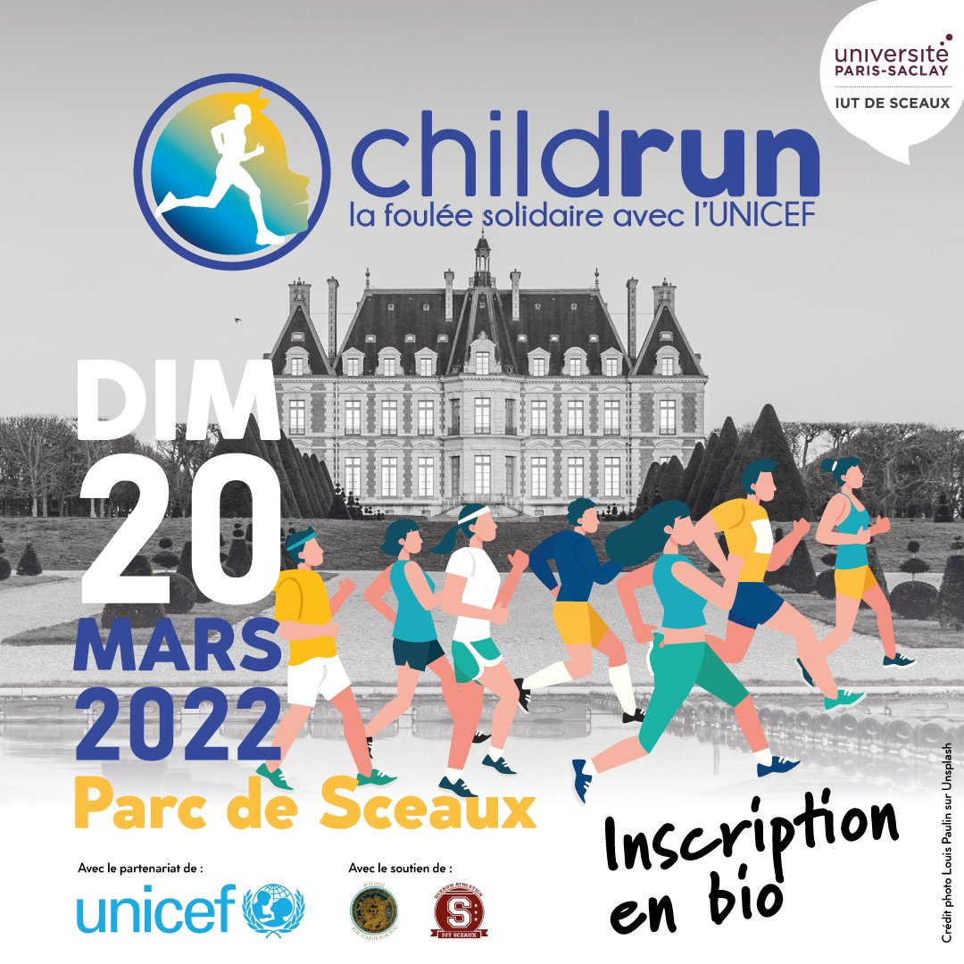 IUT_Sceaux's tweet photo. [TIME TO BE GENEROUS]

🏃🏃‍♀️Une course solidaire est organisée le dimanche, 20 mars, par un groupe d'étudiants de @IUT_Sceaux @UnivParisSaclay.

👩‍🎓👩‍💻Étudiants et personnels de @FJMOfficiel, rejoignez-nous, courez, marchez avec nous pour une belle cause !

#childrun #unicef #course https://t.co/ICyQjWhm4A