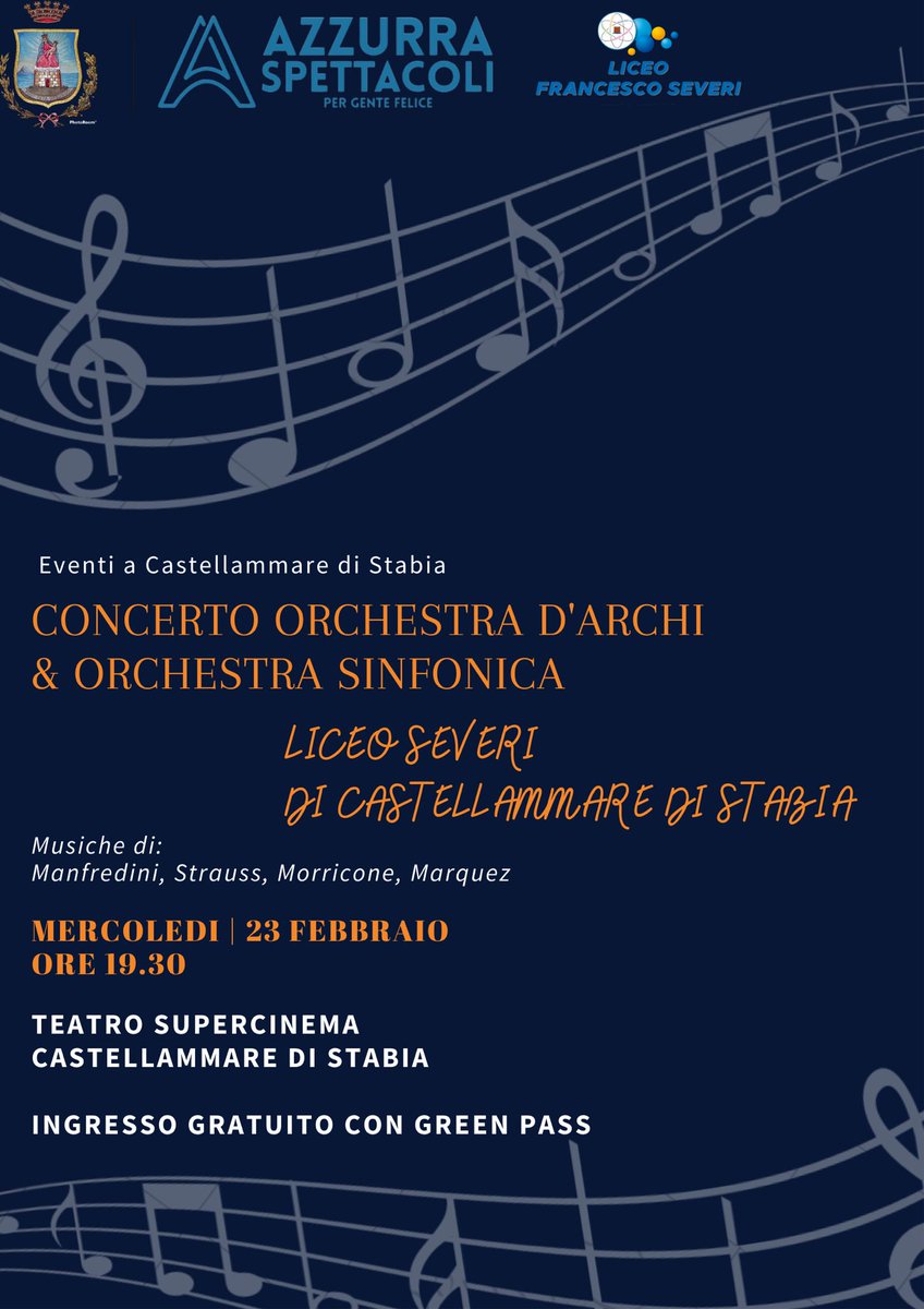 🎼 Concerto dell’orchestra d’archi e dell’orchestra sinfonica del Liceo “Severi” di Castellammare di Stabia!

facebook.com/castellammared…

#castellammaredistabia #castellammare #stabia #gaetanocimmino #GaetanoCimminoSindaco