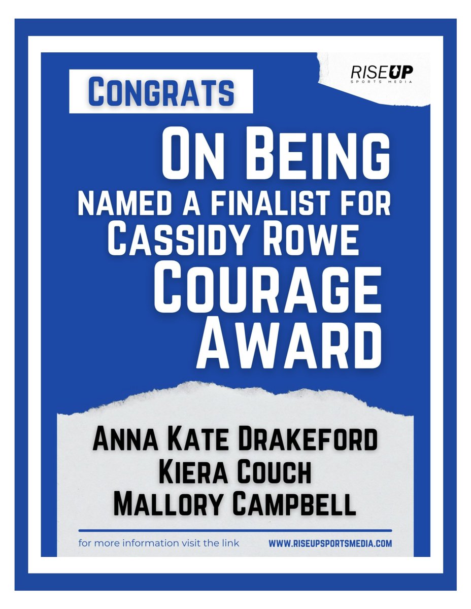 riseupsports1's tweet photo. Congratulations to the finalists for the Cassidy Rowe Courage Award. Each of your stories was true inspiration as to the grit and determination by female athletes across the state. I personally want to thank you for your perseverance. @annadrakeford4 @malcampbell34 @CouchKiera https://t.co/lnKatwpid4