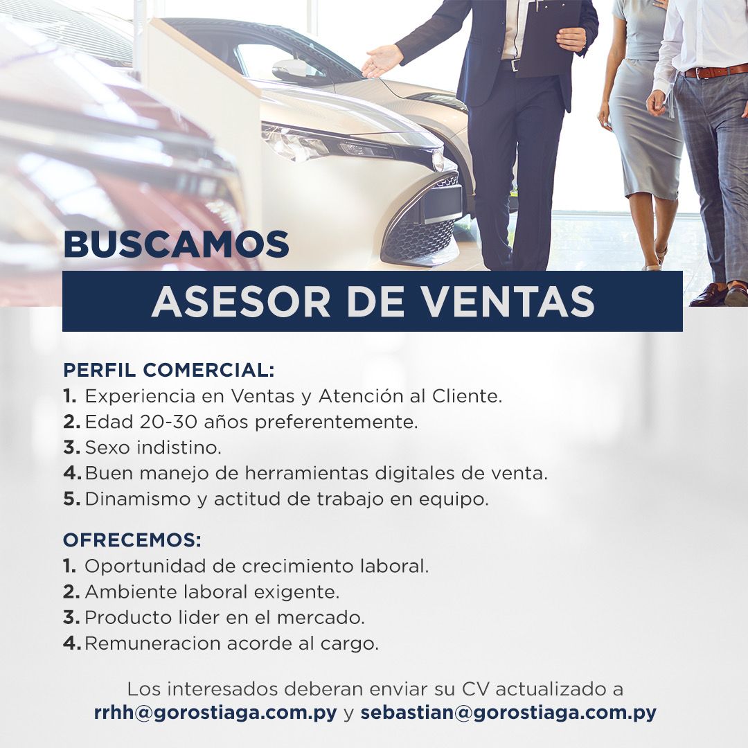 gorostiaga_py's tweet photo. ¿Querés formar parte de nuestro equipo?

➡ Envianos tu CV a rrhh@gorostiaga.com.py y a sebastian@gorostiaga.com.py https://t.co/zsasgZeogS