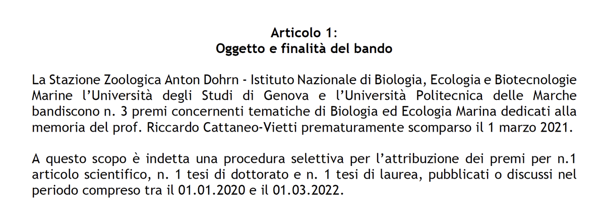 ReefCheckItalia's tweet photo. Segnaliamo:
BANDO PER L’ASSEGNAZIONE DI N. 3 PREMI SCIENTIFICI PER GIOVANI RICERCATORI IN “Biologia ed Ecologia Marina” DEDICATI ALLA MEMORIA DEL
PROF. RICCARDO CATTANEO-VIETTI
https://t.co/ggs3q98oOG https://t.co/kvkFkRFC5J
