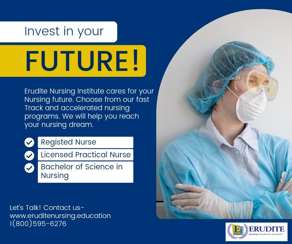 Your nursing future is at hand..
Erudite will help you reach your nursing dream. 

Let's Talk! Contact us-
eruditenursing.education
1(800)595-6276

#eruditenursinginstitute  #nursingstudent #nursingprogram #nursingfuture #tampaflorida #followus #EnrollNow #AtlantaGeorgia