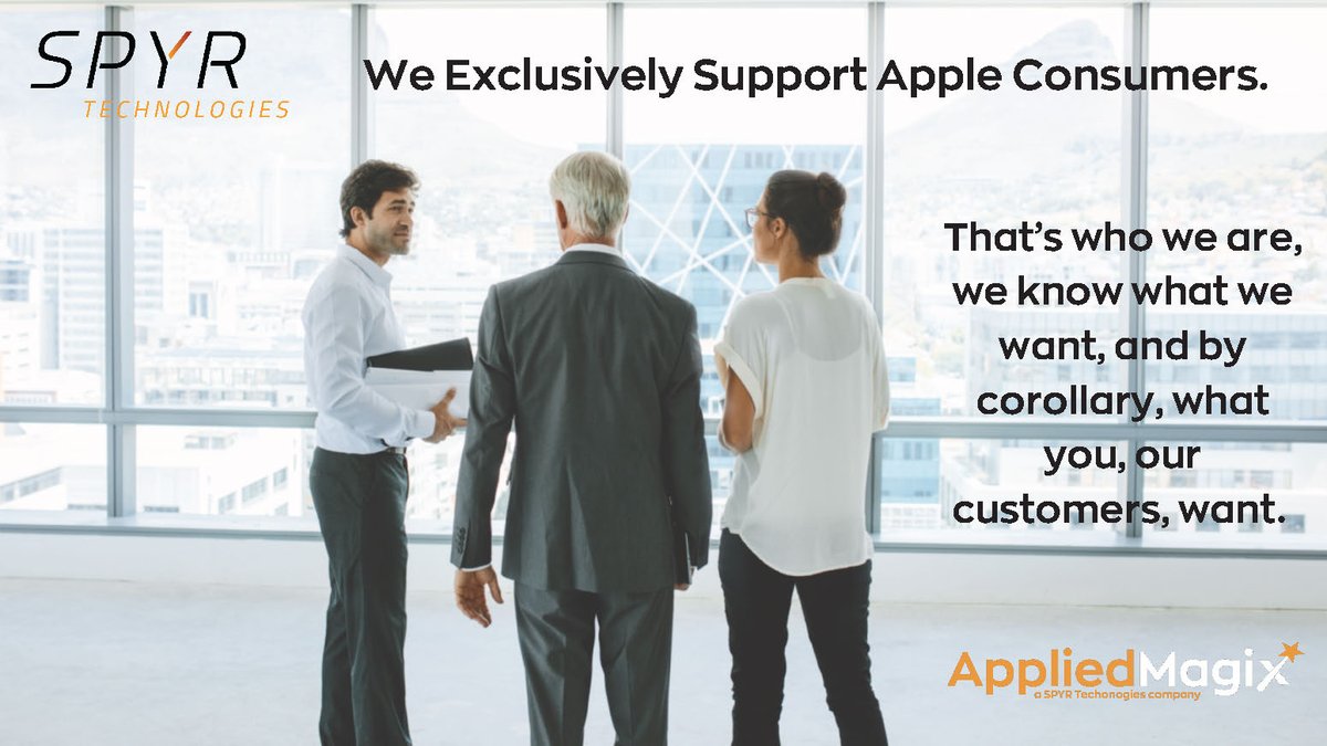 SPYRInc's tweet photo. We exclusively support #Apple consumers. That’s who we are. We know what we want, and by corollary, what you, our customers, want. 

Learn more about our wholly-owned subsidiary, Applied Magix, here: https://t.co/u01YmKOiZc $SPYR https://t.co/nw4ibLOWGh
