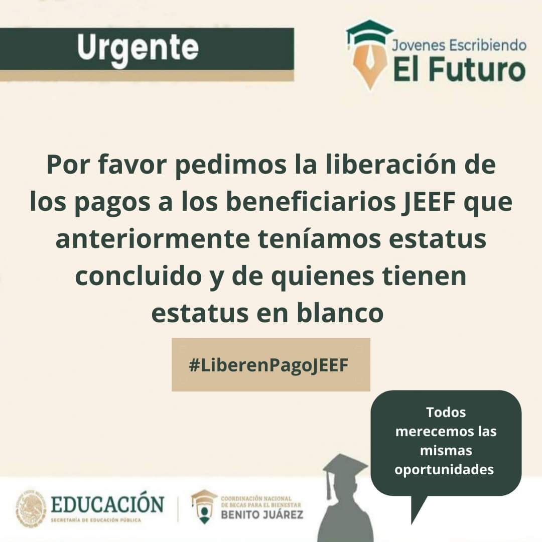 lore_quinto's tweet photo. #LIBERENPAGOSJEEF pedimos que liberen los depósitos a Miles de jóvenes que aún no reciben la beca que prometieron. @lopezobrador_ , @BecasBenito ,@bienestarmx , @el_escribiendo 
#LIBERENPAGOSJEEF https://t.co/zFUfLlgB0i