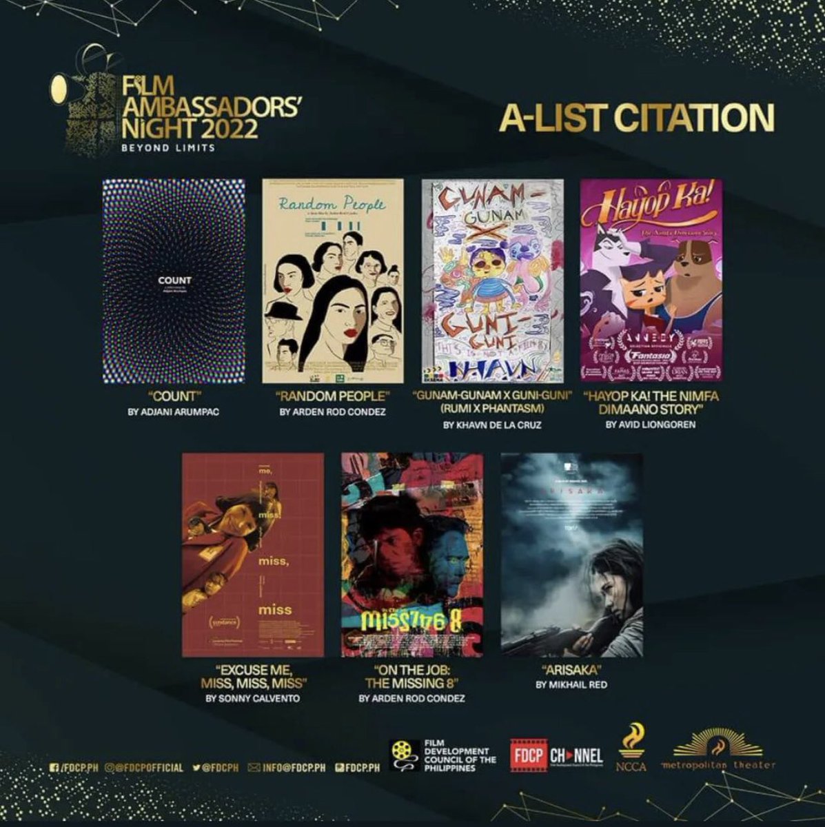 majaddict's tweet photo. Congratulations #Arisaka for being one of the movies in the A-List Citation for FDCP Film Ambassadors’ Night 👏 https://t.co/O5bG7Ftd58