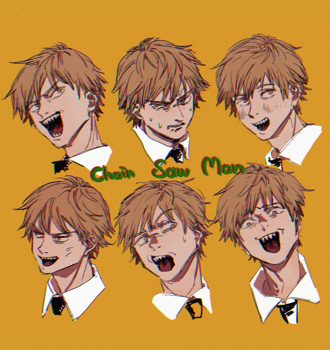 denji (chainsaw man) 1boy sharp teeth teeth simple background necktie open mouth black necktie  illustration images