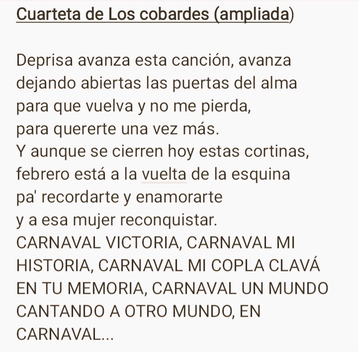 brujitasin's tweet photo. Letra de la cuarteta de Los Cobardes de Antonio Martínez Ares ampliada. #unacomparsamiserable me devolvió a la niña que con 9 años descubrió el Carnaval.
Gracias https://t.co/PnAwudnzNH