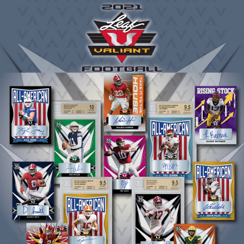 Hobby_News_Plus's tweet photo. 2021 Leaf Valiant Football...
Set to release on 02/25/22!
Do you plan on ripping any?
#Leaf #TrevorLawrence #JaMarrChase #ReadingCards #FootballCards #WhoDoYouCollect #TheHobby #BGS https://t.co/kgOJQfEzBG