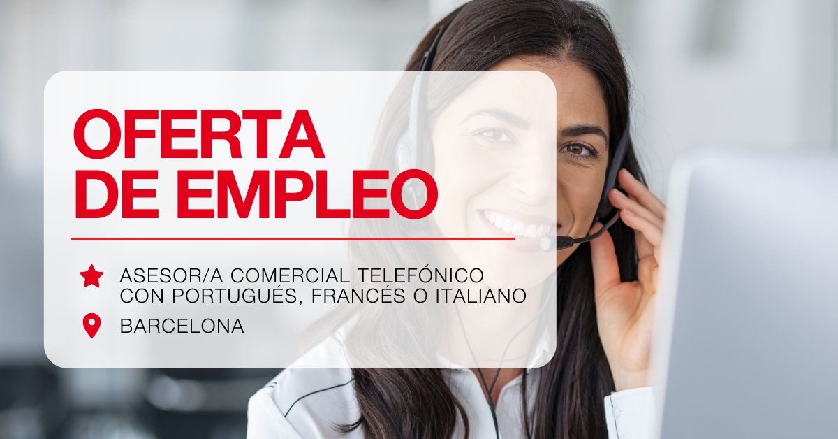Synergie_Empleo's tweet photo. Buscamos incorporar un/a Comercial Telefónico/a con portugués, francés o italiano en Barcelona. 🔍

Si estás interesado/a o conoces a alguien que pueda estarlo, encontrarás toda la información en 🔽

https://t.co/3M9o3IC9Gc

#Synergie #RRHH #Empleo https://t.co/KGzDEXHvwo