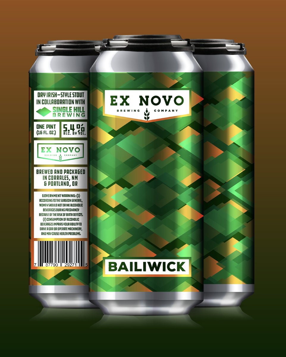 🍻BEER RELEASE🍻
🍀 Bailiwick | Dry Irish Stout
Brewed in collaboration with our buddies from @SingleHillBrewing out of Yakima Washington. Roasty, chocolate, coffee, full bodied with a creamy finish. #exnovo #exnovobrewing #drinkbeerdogood