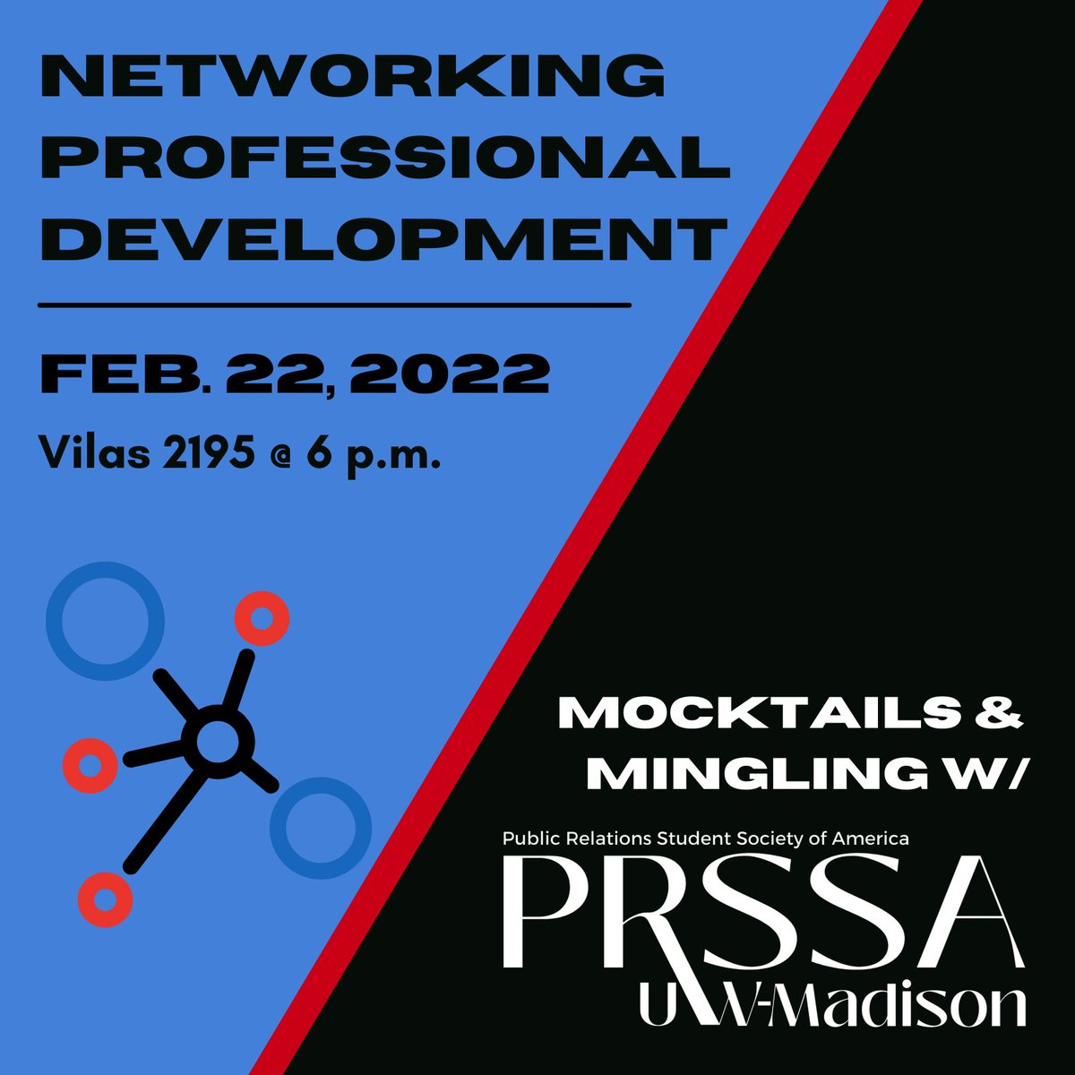 Join us February 22 in Vilas 2195 at 6 p.m. for PRSSA’s first Professional Development event! We’ll network and hear from Pam Garcia-Rivera over appetizers and mocktails! Sign-up at tiny.cc/PDEvent! #UWMadison #PRSSA #PublicRelations #Networking