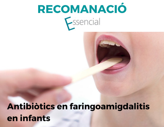 #EssencialSalut #Actualització En la faringoamigdalitis aguda en infants, no es recomana prescriure antibiòtics sense tenir una confirmació diagnòstica per a l’estreptococ beta-hemolític del grup A mitjançant un test de diagnòstic ràpid. 

ℹ️🔗bit.ly/3JNMeel 
<a href="/AQuAScat/">AQuAS</a>