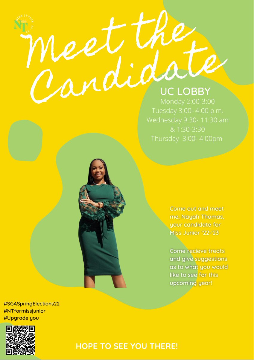 nayahhh_t's tweet image. Want to get a chance to meet the face behind the flyers? Well on come on down to meet your candidate for Miss Junior, Nayah Thomas. Snacks and treats will be provided. Hope to see you all there!🤍💛
#SGASpringElections22 #upgradeyou #NTformissjunior