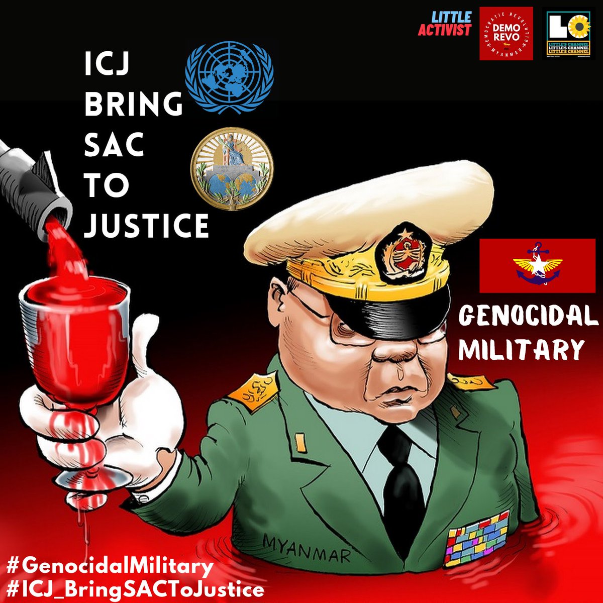 MayWongST's tweet photo. As @CIJ_ICJ hears preliminary objections in case of #TheGambia vs #Myanmar regarding #Rohingya Genocide accusations, many simultaneously releasing messages/graphics👇🏽to prosecute #military. Military defence lawyers arguing for court to dismiss application #WhatsHappeninglnMyanmar https://t.co/jODI0o4nZ4