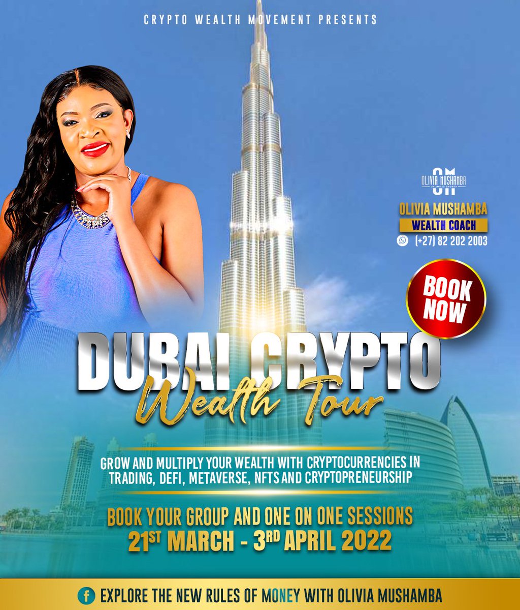 ProsperWithLiv's tweet photo. DUBAI CRYPTO WEALTH TOUR 

Let's Meet To Discuss How To Create, Diversify and Succeed With Multiple Streams Of Income With Cryptocurrencies... 💯

Automated Trading✅
DEFI✅
Metaverse✅
NFTs✅
Mastenodes✅
Cryptopreneurship ✅

DM To Book Your Session 🤗 https://t.co/KjmbgNjpvp