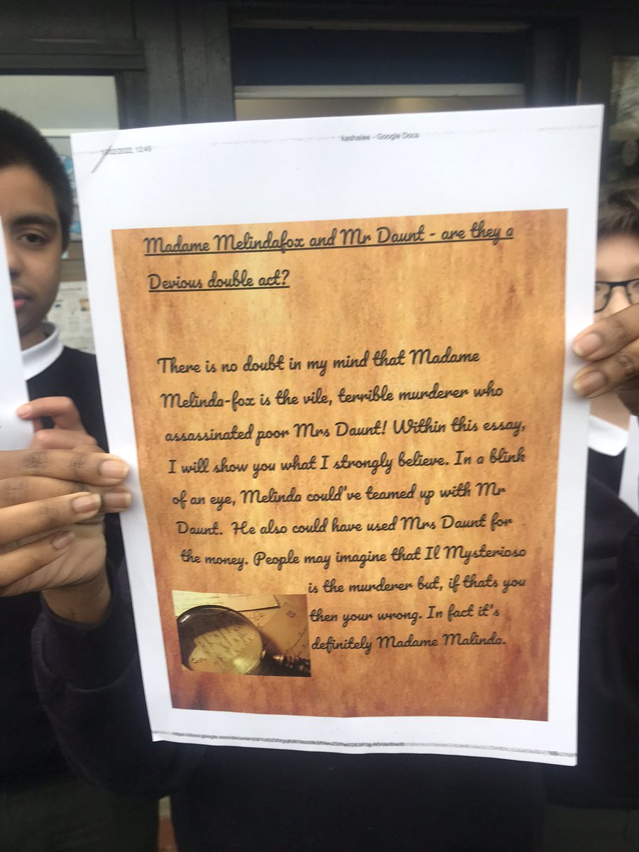 Sacred_Heart_1's tweet photo. Year 5s have loved #firstclassmurder by @redbreastedbird They wrote wonderful persuasive essays concluding who they thought the murderer was! Today they found out if they were right! @PuffinBooks https://t.co/n420OKs8vx