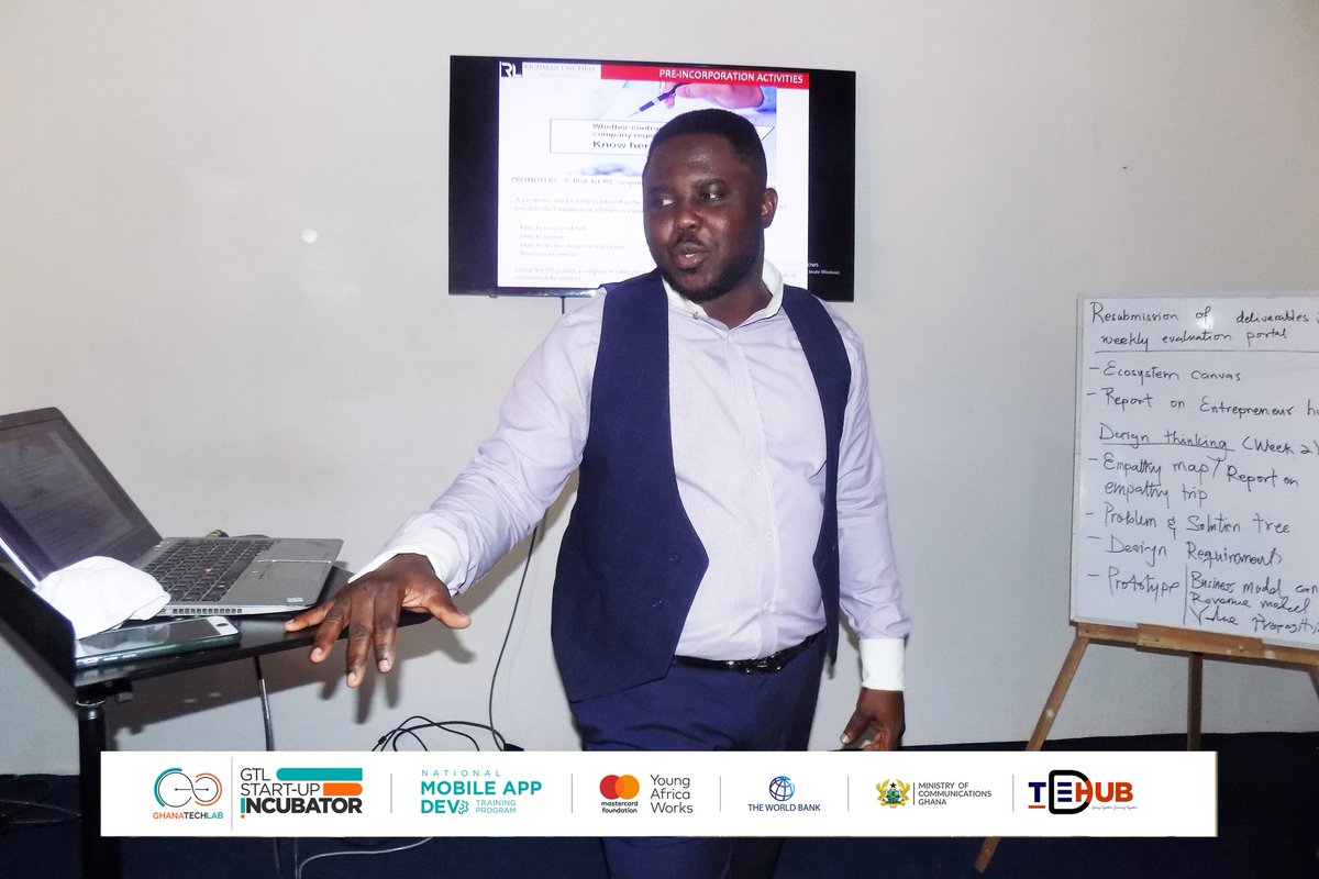 TarkwaHub's tweet photo. Last week, our Incubatees at the #FreeMobileApp had an engaging session with the Managing Partner of Richman's Law Firm. A law firm base in Accra, Kumasi and Tarkwa. He took them through the new Companies Act, 2019, Act 992.
#TEDImpact #GTLBaseProgram #MobileApp #AppDev https://t.co/Ku1ZKAgdlo