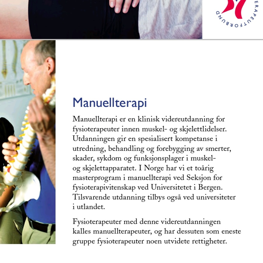 ffmanuellterapi's tweet photo. Helsepolitiske rådgivere og beslutningstakere bør vite at manuellterapi er en videreutdanning for fysioterapeuter, at manuellterapeuter dermed er autoriserte fysioterapeuter. Manuellterapeuter i @norskfysio ønsker IKKE dobbel-autorisasjon. 

Brosjyre:
https://t.co/FhchIB0EGg https://t.co/bPfP5anm9v