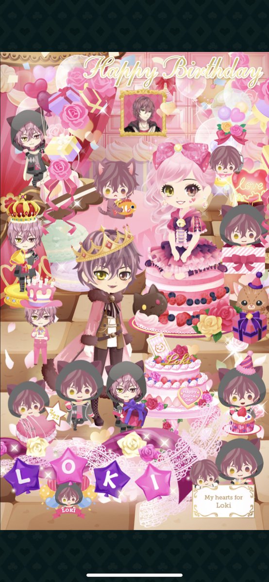 LokisAlice's tweet photo. Happy Birthday to Loki, JST time 😊💖😻. This years in game birthday room 🎉🎉

#イケメン革命 #イケレボ  #ロキジェネッタ
  #ロキ誕生祭  #IkemenRevolution #IkeRev #IkemenSeries #lokigenetta https://t.co/etnU3QZoPm