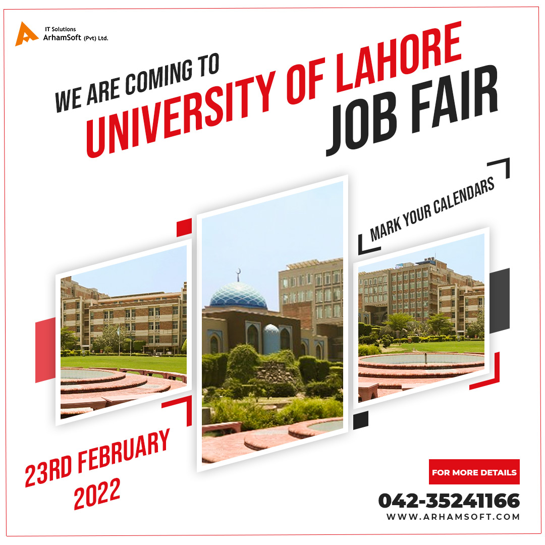 ArhamSoft's tweet photo. it's time to make your dreams come true because ArhamSoft (Pvt) Ltd is coming to the University of Lahore UOL to give graduates career development opportunities on 23rd February 2022. Mark Your Calendars.
#jobfair2022 #uoljobfair #freshgraduates #uol #arhamsoft https://t.co/Uyx3sApxSq
