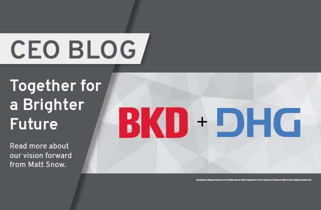 AliceGrey's tweet photo. Our future is brighter than ever. As we embark on an exciting journey with plans to merge with BKD effective June 1, Matt Snow shares more about this historic moment in our firm’s history. https://t.co/dADJPzoxc1 https://t.co/ZXtnLaLg36