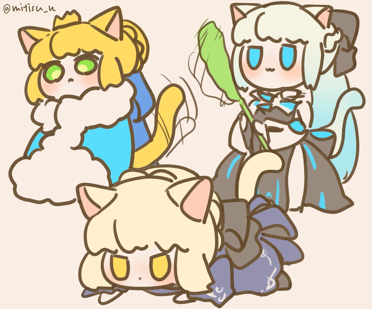 artoria pendragon (fate) multiple girls 3girls animal ears tail cat ears cat tail blonde hair  illustration images