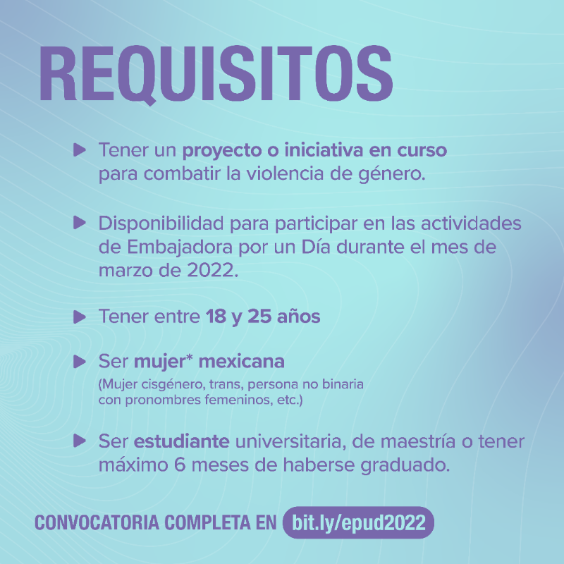 UKinMexico's tweet photo. ¡Ampliamos la convocatoria para #EmbajadoraPorUnDía2022!
No te quedes fuera: queremos conocerte a ti y a tu propuesta para para combatir la violencia de género.
Consulta toda la información para participar en este enlace: https://t.co/eikKPElgP3 #UKMX #BreakTheBias