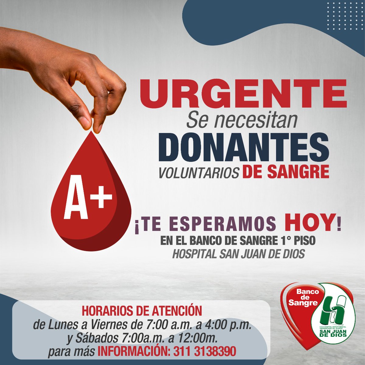 Con tu donacion de sangre salvas 3 vidas, nuestros pacientes esperan por tu ayuda...¡Te Esperamos!
#DonaSangreParaQueElMundoSigaLatiendo #DonaSangre